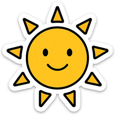 colorful outlined icon of a smiling sun sticker