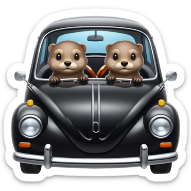 Two otters in a black Volkswagen  sticker