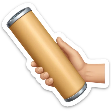 a beige skin colored hand holding a cylindrical tube, no sleeves, no clothes sticker