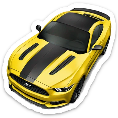 Create me an emoji of a 2015 Mustang GT, yellow with tinted windows and black wheels  sticker