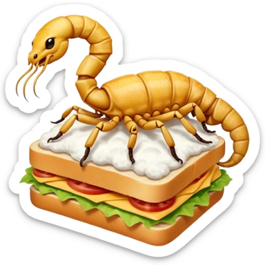 MAKE A SCORPION ON TOP OF A EHITE FLUFFY CLOUD THAT IS HOLDING A SANDWICH IN ITS CLAW AND LOOKING LIKE ITS EATING IT AND NOT ON TOP OF THE SANDWICH sticker