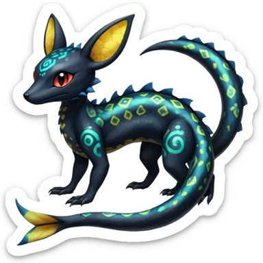 Shiny beautiful gorgeous ethereal Scaley Exotic Salandit-Umbreon-Fakémon-hybrid-creature (full body) sticker