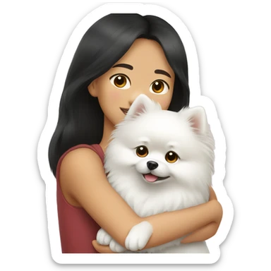 Chinese girl hug white Pomeranian sticker