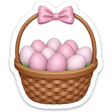 white basket full of light pink easter eggs with a light pink bow at the center sticker