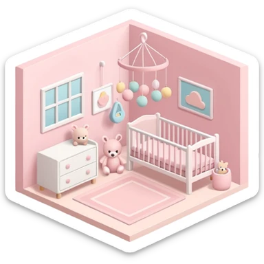 isometric baby room, Nursery with pastel walls and hanging mobile sticker