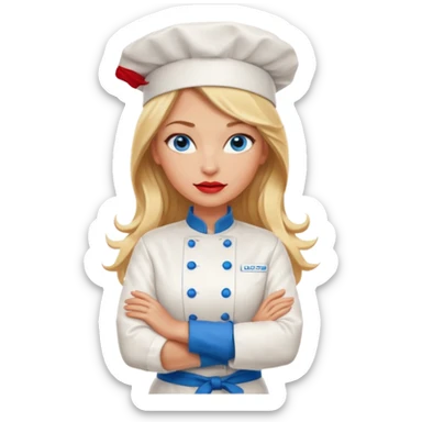 Beautiful, sexy,  long blonde hair, blue eyed, full red lips female chef arms folded  sticker