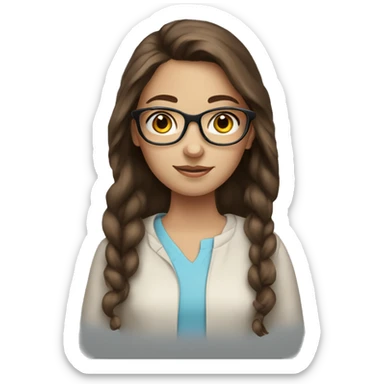 teen girl with brown hair blue eyes and glasses  sticker