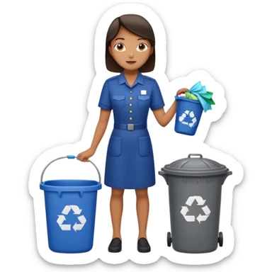 full body housekeeper putting trash in the trash can sticker