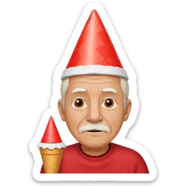 old man with red shirt and birthday cone on his head sticker