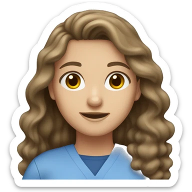 Caucasian brunette girl with long wavy hair, hazel eyes and blue scrubs sticker