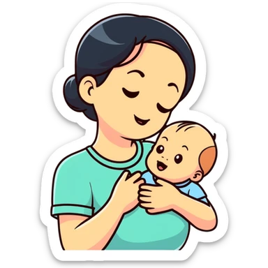 cute baby biting his mother's arm sticker
