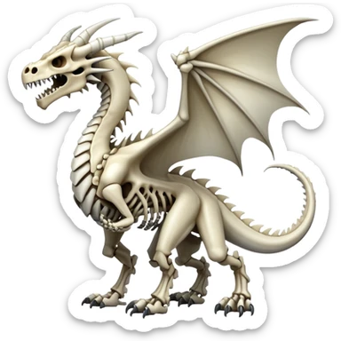An epic shiny cool edgy skeletal bone dragon, full body sticker