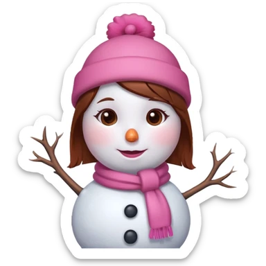 A pink cute girl snowman brown hair sticker