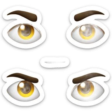 Angry emoyi jellow dot eyes only on one side beside and behind eachother giving a look of annoyed brows pulled up lips pouting a bit emoyi look sticker