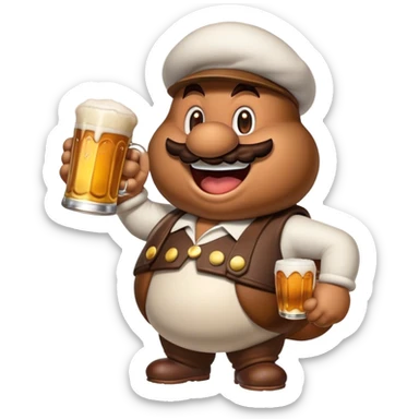 Goomba from super mario bros with a beer sticker