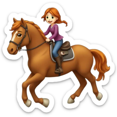 Fille rousse sur un cheval qui saute un obstacle sticker