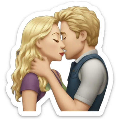 kiss on mouth and cuddle white women and white man sticker