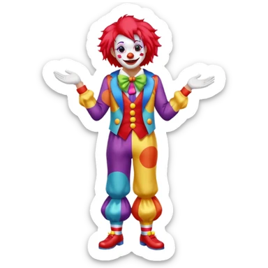 Clown – Bright makeup, red nose, colorful wig, exaggerated smile, full body sticker
