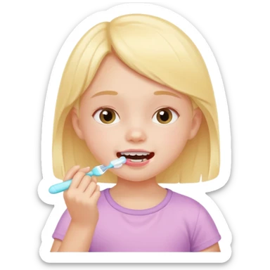 little girl brushing her teeth, pastel portrait, bright nourishing morning atmosphere, soft focus sticker