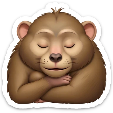 Meme-Worthy Cute Sleeping Baboon Portrait Emoji, Head resting peacefully with a contented smile, showcasing a robust build and a luxuriously soft Fur of earthy browns, eyes shut in a serene, restful nap, Simplified yet hilariously adorable features, highly detailed, glowing with a soft, drowsy light, high shine, relaxed and utterly lovable, stylized with an air of playful laziness, bright and heartwarming, soft glowing outline, capturing the essence of a comically sleepy baboon, so meme-worthy it feels like it could instantly become the next viral sensation of adorable slumber! sticker
