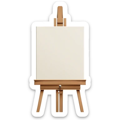 Cinematic Realistic image of a pristine canvas mounted on a sturdy wooden easel, with the canvas’ smooth surface and the easel’s detailed grain rendered in soft natural light, evoking a quiet moment of creative anticipation sticker