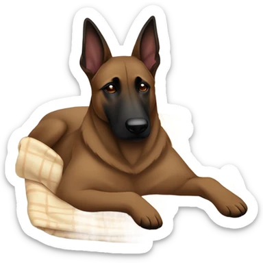 Dark Belgian malinois is sleeping with blanket  sticker