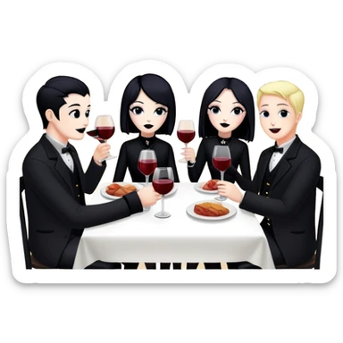 goth artists enjoying wine Party at a french Parisian SPAM meat cafe LANDSCAPE  sticker