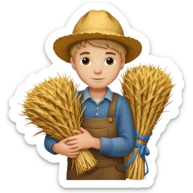 boy farmer, hug a bundle of straw sticker