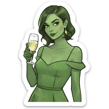 beautiful pale brunette girl with a glass of champagne  sticker