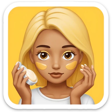 yellow girl applying cream on face sticker