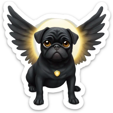 Black pug with a halo and wings sticker