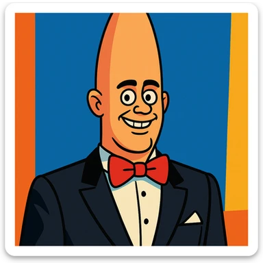 Coneheads man with a very tall cone-shaped head, wearing a tuxedo, vibrant cartoon style sticker