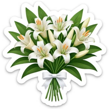 Big white bouquet of Lillie’s with white bow  sticker