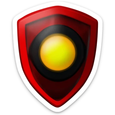Captain America style shield, replace star with a yellow circle and the outer colour scheme to red and black sticker