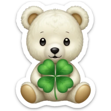 White Teddy with four-leaf clover sticker