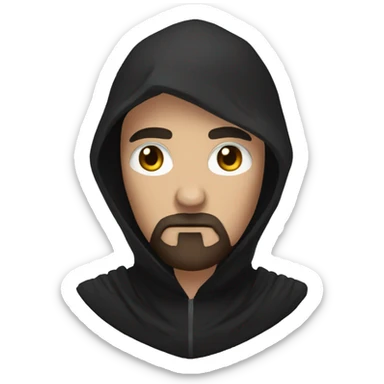 bald human rogue with brown beard and black hood sad sticker