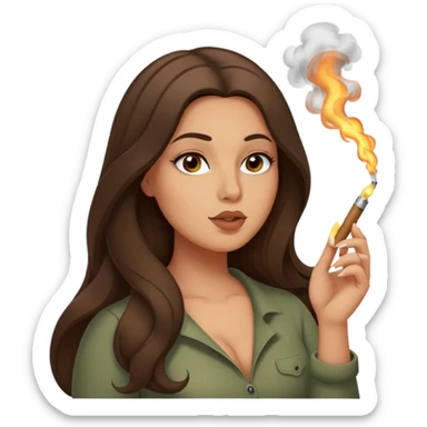curvy long brunette hair, olive skin,  pose smoking weed sticker