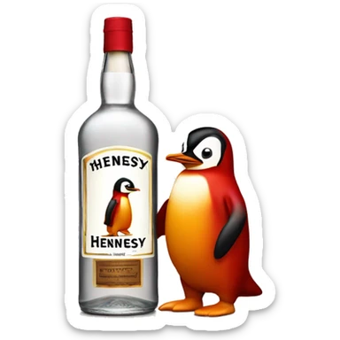 Hennessy liquor bottle held by a red penguin  sticker