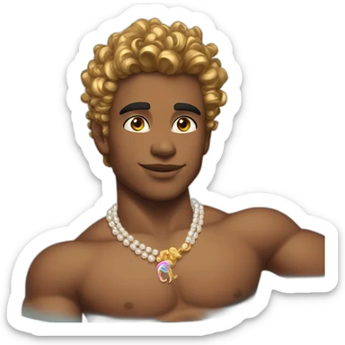 posh-muscle-boy-with-pearl-necklace-and-rainbow-unicorn-hair-in-golden-bathtub sticker