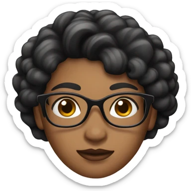 A woman with black hair short and fancy glasses doing 🤙 sticker