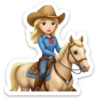 Blonde cowgirl riding a horse sticker