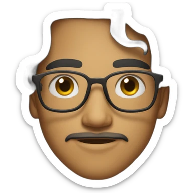 Indian teenager, with light moustache and a goatee, with long wavy black hair,jawline, wearing glasses sticker