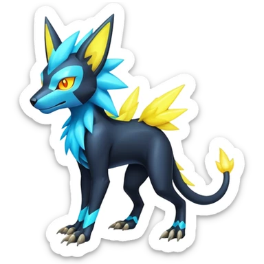  pastel dark bright vibrant futuristic lush warm-colored neon-glowing electric maned Luxray-Manectric-Fakémon-Vernid-Digimon-creature (full body) sticker