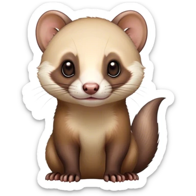 Cinematic Noble sable ferret Portrait Emoji, Poised and dignified, with a sleek, elongated body and a distinct sable ferret head featuring a pointed snout, small, rounded ears, and intelligent, beady eyes, covered in soft, sleek fur with natural brown and cream hues, Simplified yet sharp and sophisticated features, highly detailed, glowing with a warm, natural glow, high shine, exuding an air of quiet confidence, focused and watchful, soft glowing outline, capturing the essence of a clever and majestic sable ferret that feels as though it could leap from the screen with effortless grace! sticker