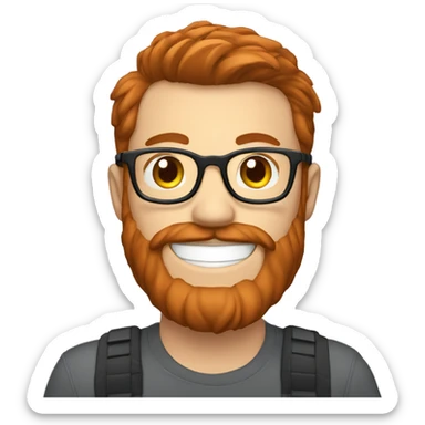 happy men with brown hair and red beard with glasses coding on computer sticker