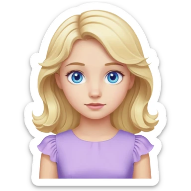 blonde girl with blue eyes and slight wavy hair wearing a lilac dress sticker