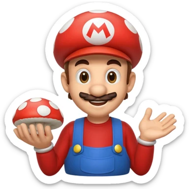 Super Mario holding a mushroom sticker