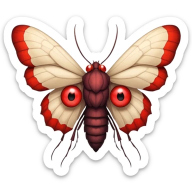 Create a scary emoji of the mothman with bright red eyes and as depicted in the legend. Make it less bird like and more Moth / Human hybrid sticker