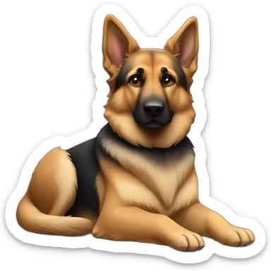 german-shepard-dog laying down with double coat fur and black colour fur on ears  sticker