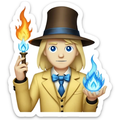 Bill Cipher with blue fire in his hand sticker